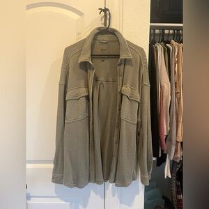 Aerie Olive Green Waffle Knit Button-Up Shacket